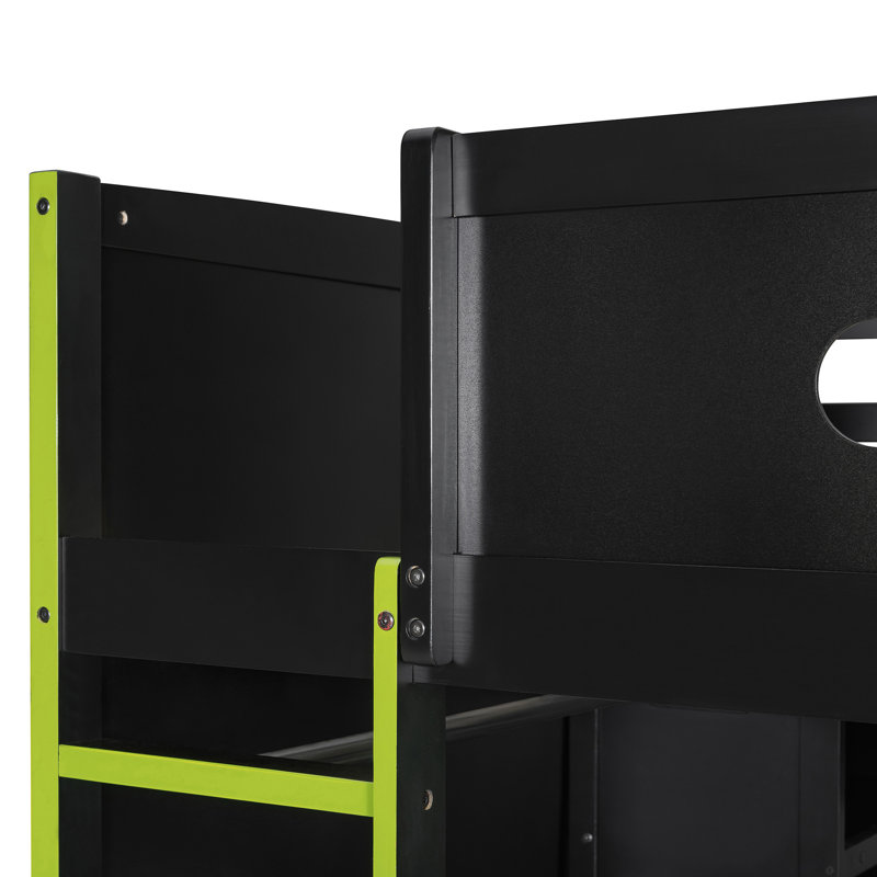 Full Size Wood Loft Bed With Desk,Wardrobe,Ample Storage Space,And RGB LED Light
