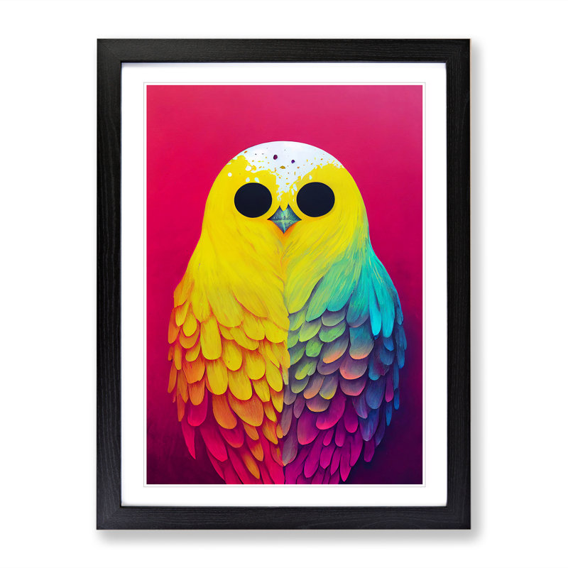 Colourful Bird No.1 Abstract - Wall Art, Black Framed, 66cm H x 48cm W x 2cm D, White