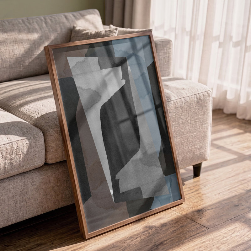 Muted Abstract Shapes by Cartissi — Abstract Wall Art, 24 × 36, Framed Print, Gold