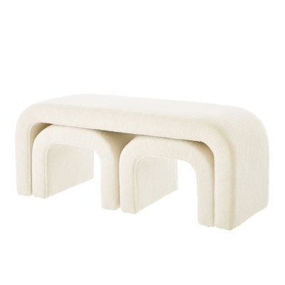 Set Of 3 U-Shaped Modern Bench Teddy  Ottoman Bench For Entryway, Bedroom End Of Bed, Set Of 3 Small Sofa Footrest Extra Seating For Living Room, 44+18 Inch Bench Bench & Ottoman- Cream