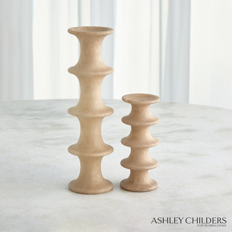 Ridge Alabaster Candlestick-Lg, 12.5" H x 3.5" W x 3.5" D, Brown