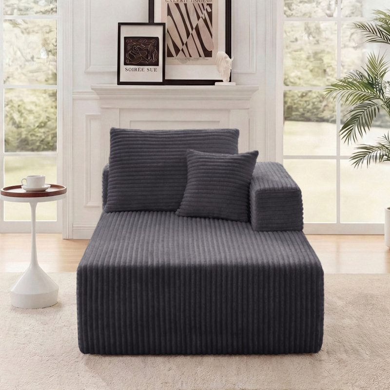 Chaise longue 68 po en flanelle rembourrée modulaire à un bras avec 2 coussins, méridienne «Boneless» de style nuage dans une boîte pour le salon