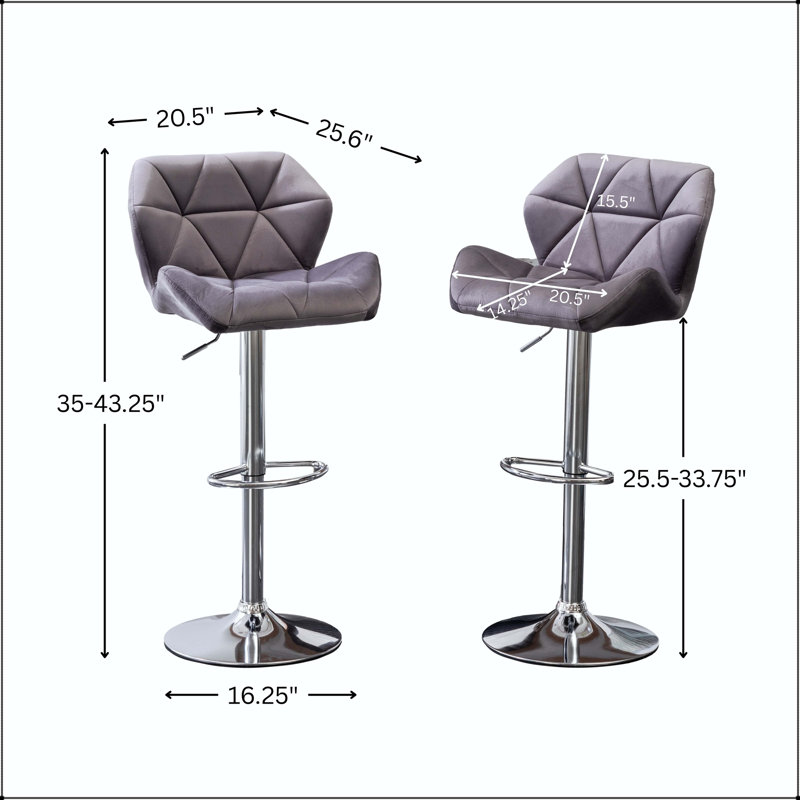 Tabouret de bar Breni Velvet Diamond, Gris
