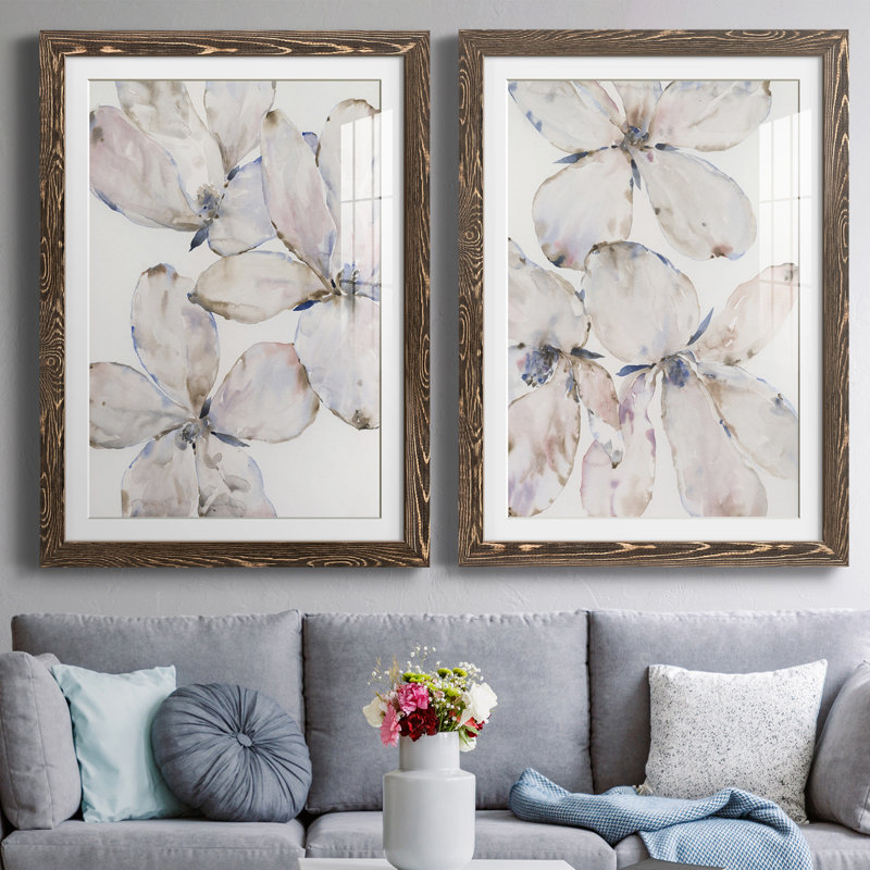 " Soft Wind Flowers I " 2 Piece Art Color Photography Print, 31.5" H x 47" W x 1.5" D, Walnut Framed