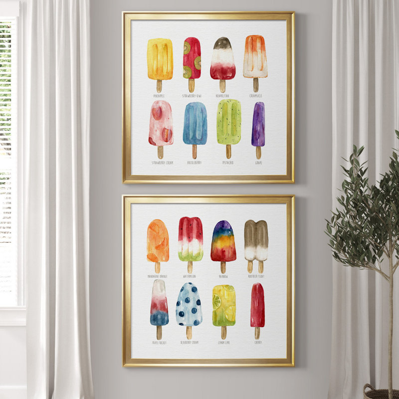 Popsicles Come Chill - ensemble de 2 reproductions, Toile encadrée dorée, Pas de tapis, H 26,5 po x l 53 po x P 1,5 po