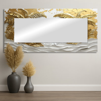 Golden Cream Palms On The Beach I - art mural miroir palmiers et palmiers - imprimé sur métal