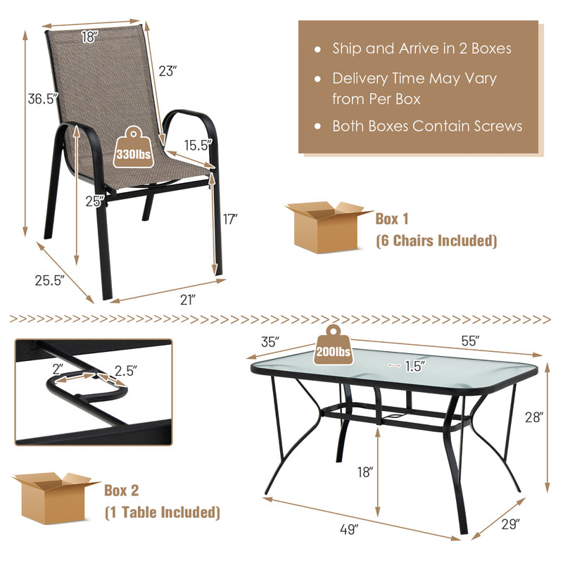 Aliska 6 - Person Patio Dining Set with Rectangular Table