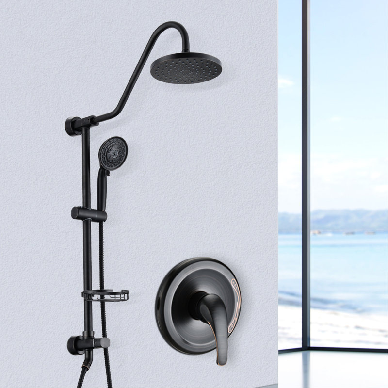 Pomme de douche 8 po et système de poche - Porte-savon en laiton inclus fixé au mur