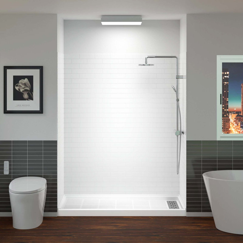 60'' W 75'' H Framed Rectangle Shower Stall, Nickel, White/Brushed Nickel Trim, Right
