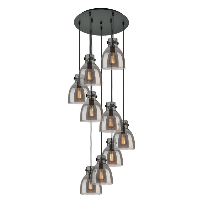 Luminaire suspendu grappe 9 lumières Amrith, Gris fumée clair, Noir mat