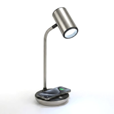 Ezra Nickel LED Table Lamp with Wireless Charging Pad