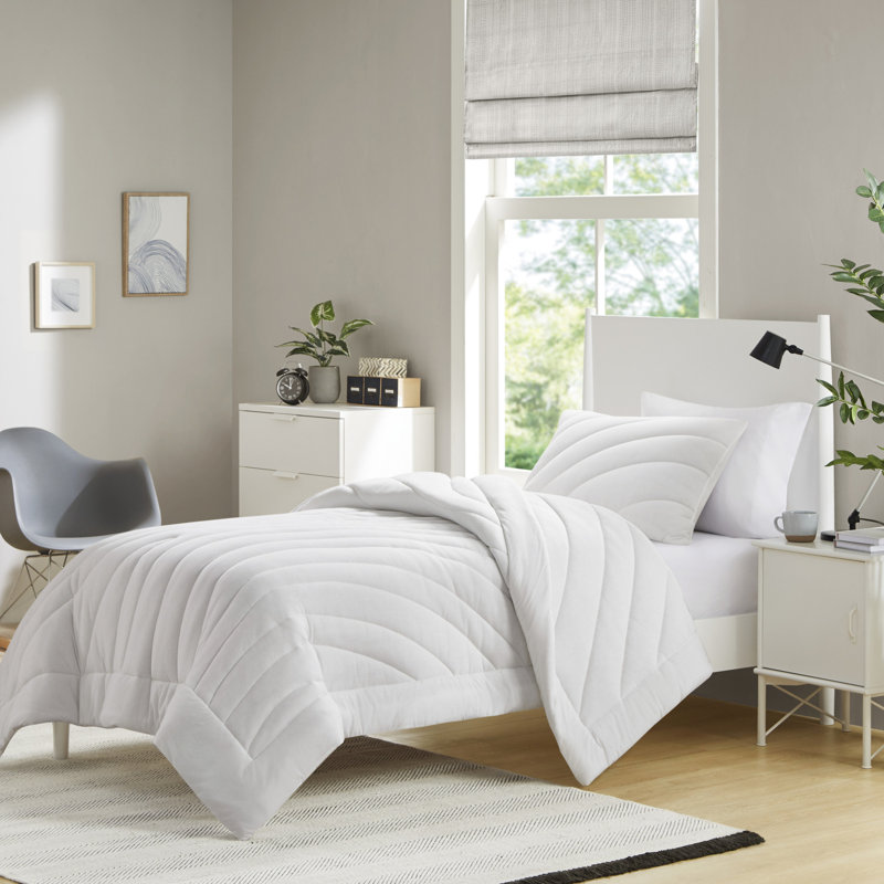 Édredon double / grand avec 2 taies décoratives - blanc, confortable et rembourré moelleux 3 pièces, facile d'entretien