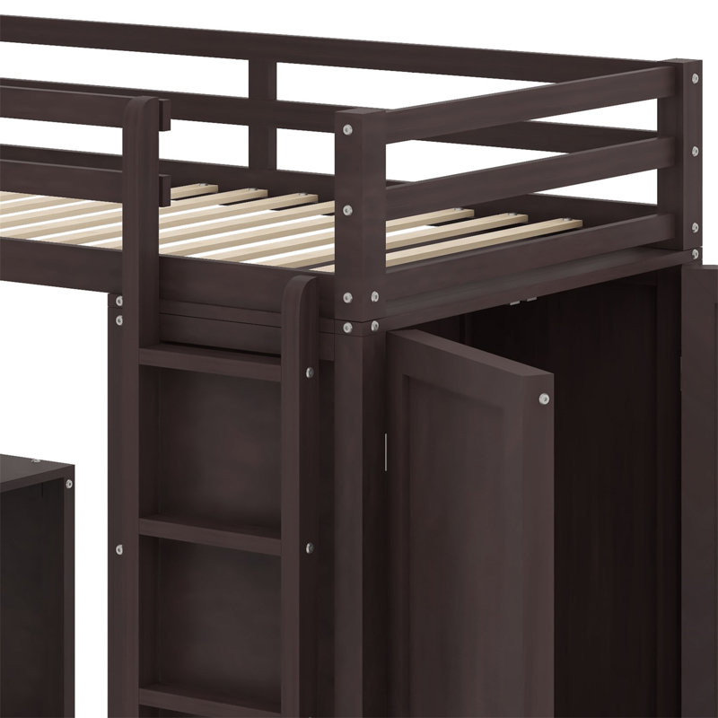 Javers Kids Twin Loft Bed with Drawers, Espresso