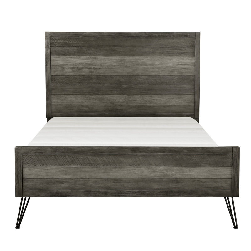 Contemporary Style Full Bed With Solid Wood, 3 - Tone Gray Finish, Metal Legs, Slat Design, Headboard And Paneling For Bedroom Decor