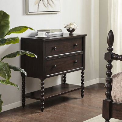 Solid Wood Accent Chest - 2 Drawers, Classic Finish Piece Drawer With Warm Display Unit