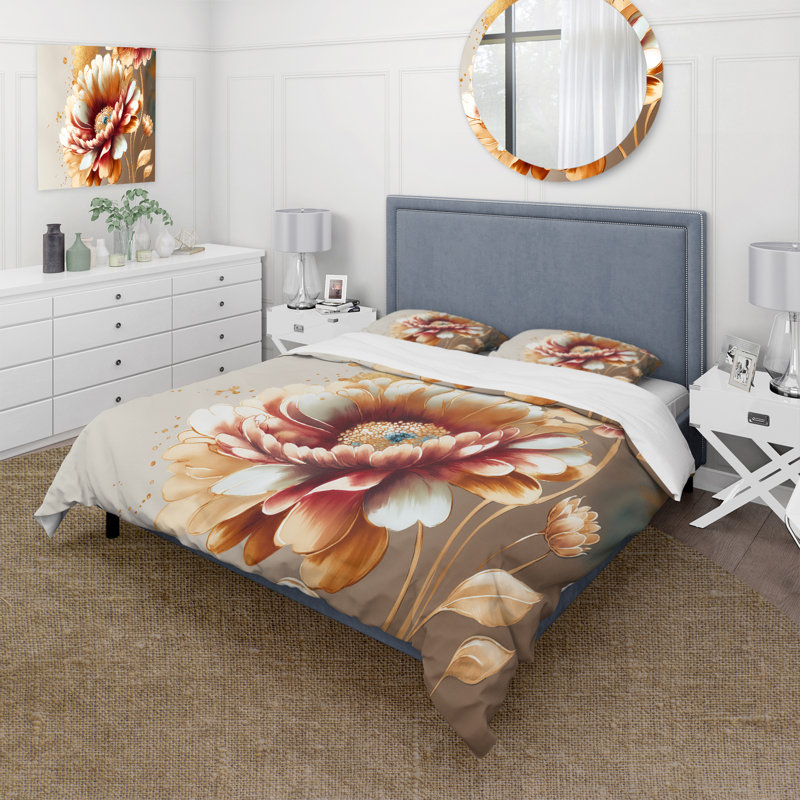 Ensemble de housse de couette marguerite rouge et or - Polyester microfibre