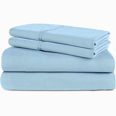 Cotton RV Short Queen Sheet Set - Light Blue Solid - 4 Piece - Deep Pocket - 60x75 Inch - Camper Bedding - Travel Trailer Sheets - Motorhome Linens