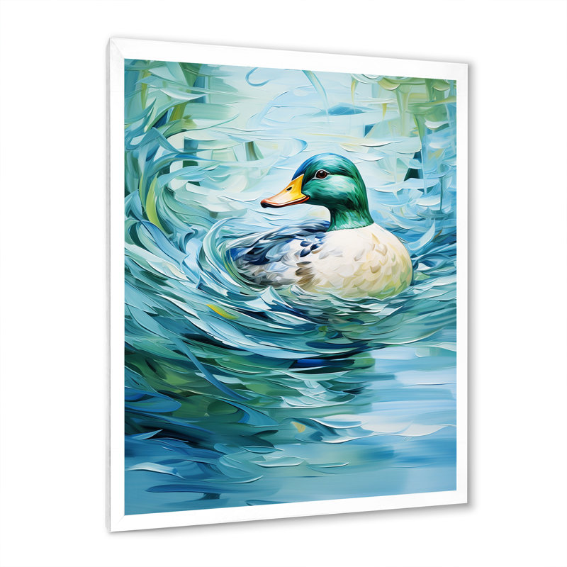 «Duck Abstract Ripples II», art mural canard, Cadre simple blanc, H 32 po x l 16 po x P 1 po