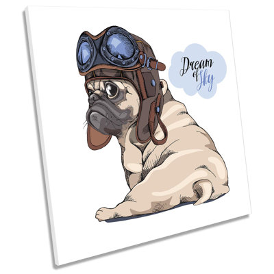 Pug Dog Pilot Helmet - Wrapped Canvas Print