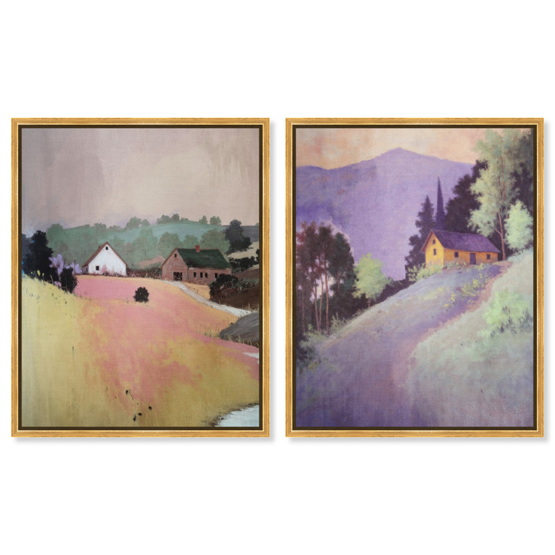 Hill Town Set Set by Oliver Gal, 21"H x 25"W, Gold Floater Frame