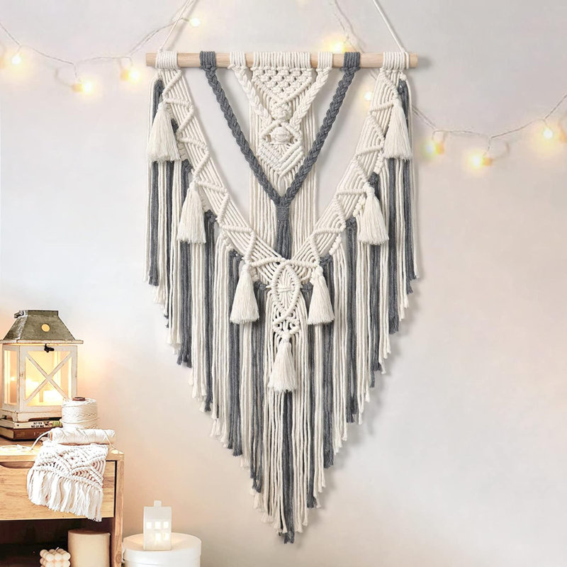 Tapisserie géométrique tissée Macrame