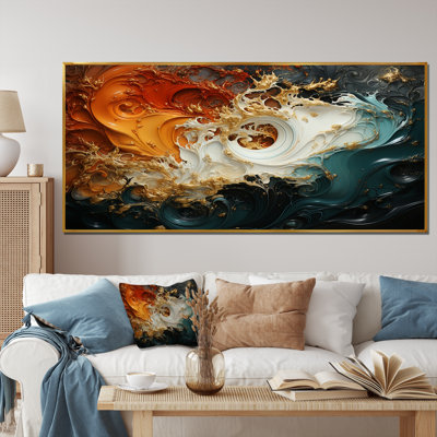 Tempête blanche blanche, bleue et orange - Peinture abstraite, art mural