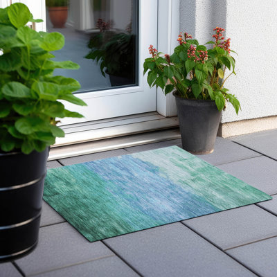 Machine Washable Indoor/Outdoor Claudian ACN1471 Teal Rug