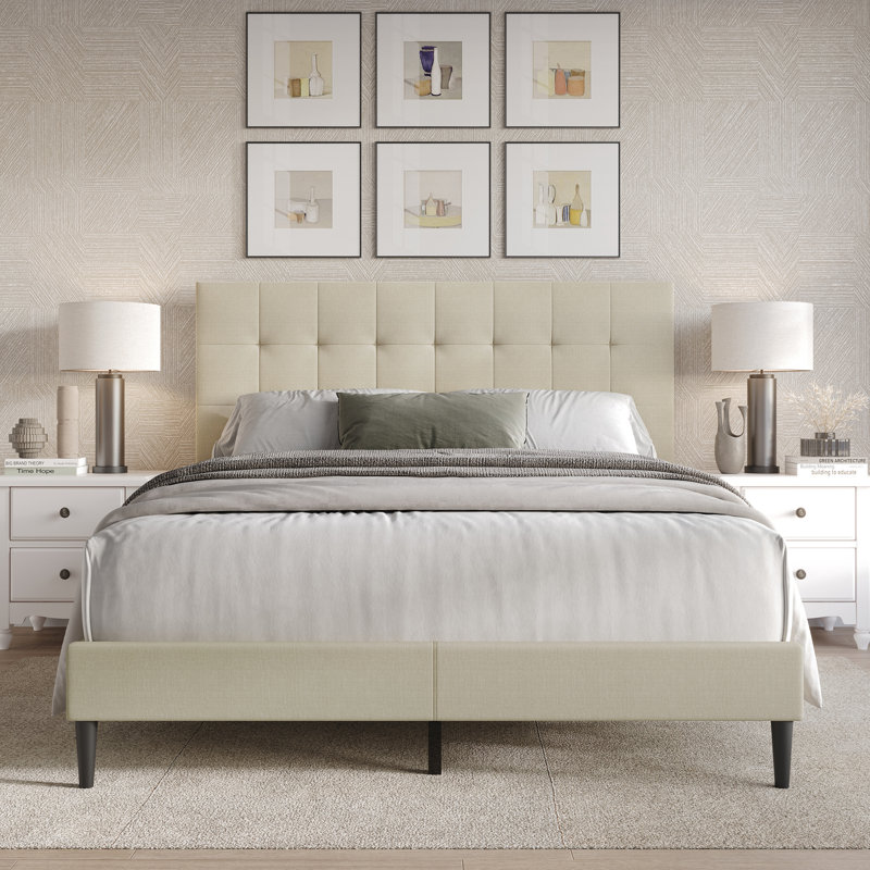 Artemiza Upholstered Platform Bed, Twin, Beige