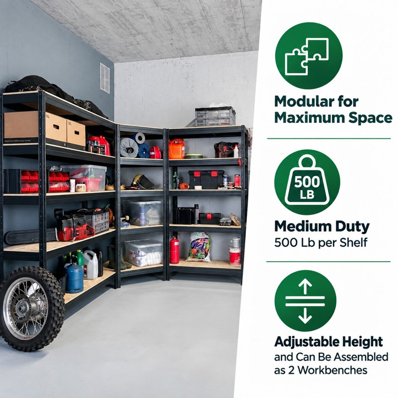 Étagère de rangement en acier thermolaqué noir mat à 5 niveaux avec tablettes HDF Ar Shelving, H 72 po x l 36 po x P 18 po