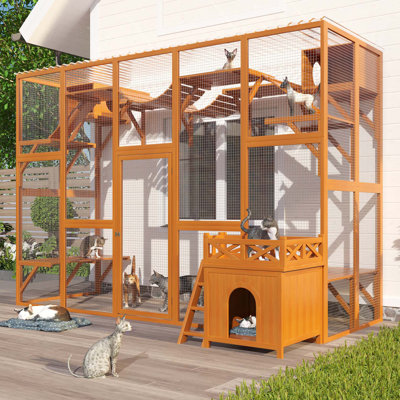 Maison pour chat extérieure Étagères pour chat Boîte de fenêtre pour chat en bois naturel