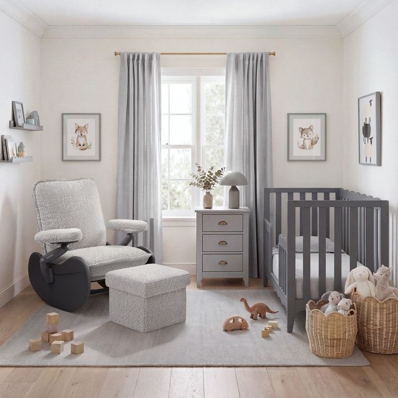 Nursery Rocking Chair Glider with Ottoman for Breastfeeding, Black, Black/Gray