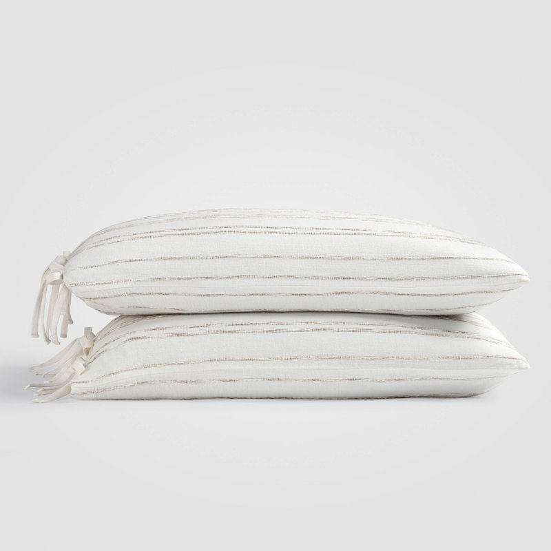 White & Beige Stripe Sham Set, King Size