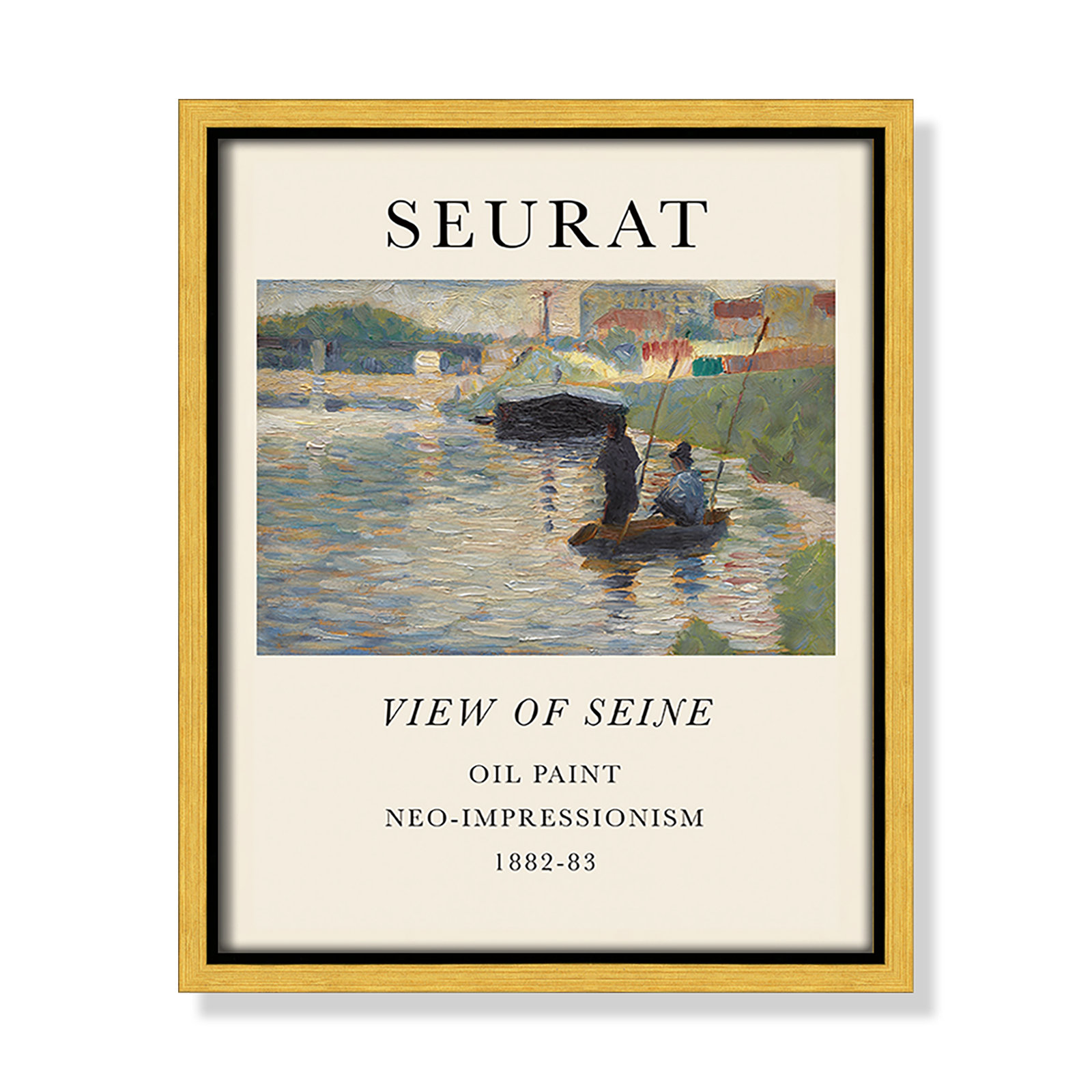 Old Masters Collection "View of Seine" Print, Gold Floater Frame, No, 11.5" H x 9.5" W x 2" D