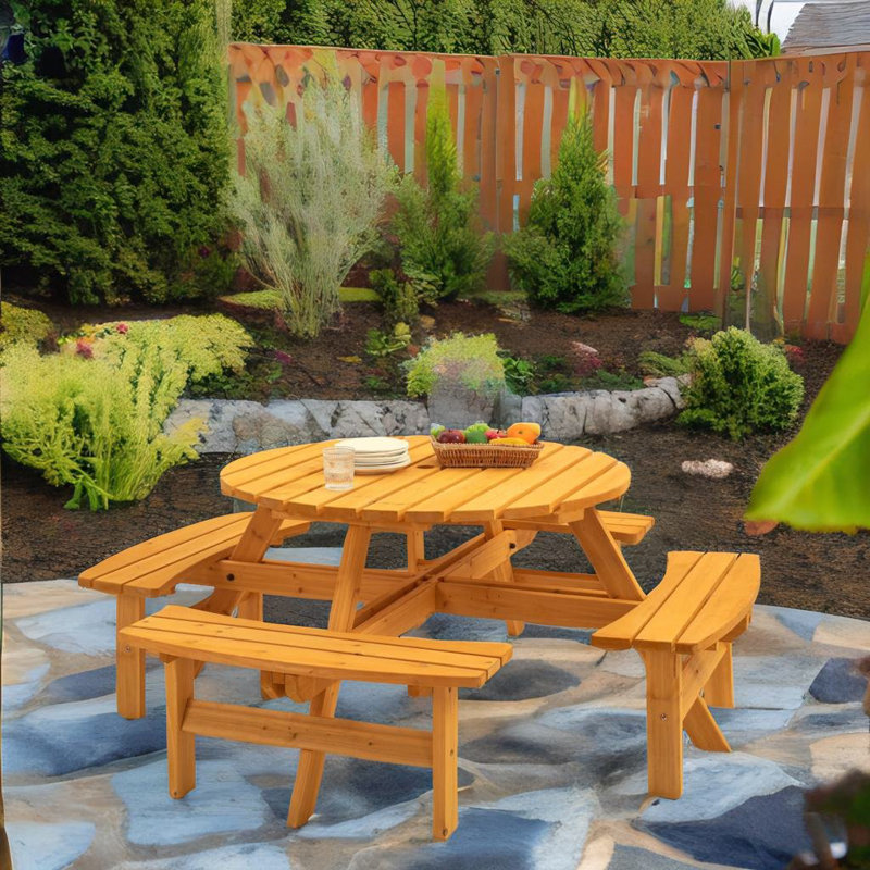Lanisha 8 - Person Wood Patio Dining Set with Round Table