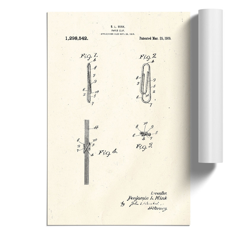 Paper Clip Patent - Frameless Print, 84cm H x 59cm W x 0.1cm D