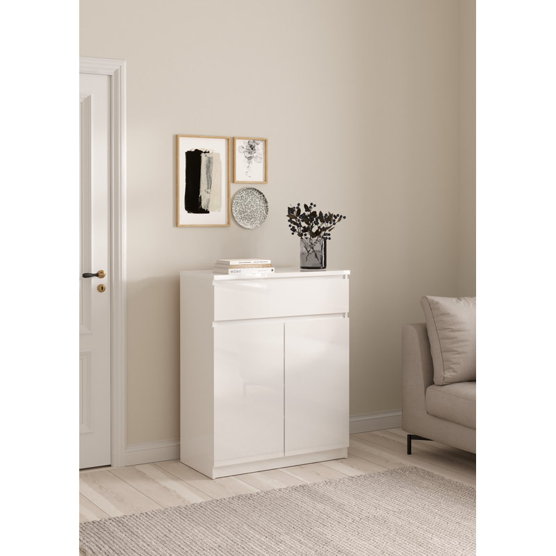 Buffet 1 tiroir 2 portes Jada, Blanc ultrabrillant