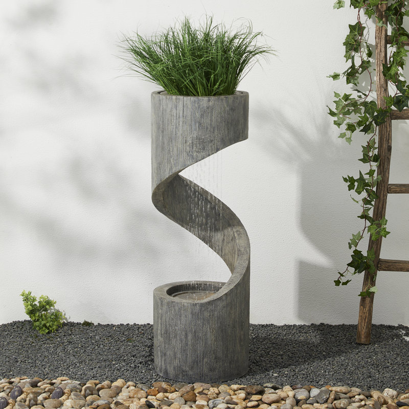 Fontaine courbée en résine avec lumière Zia, H 40 po x l 14 po x P 14 po, Gris