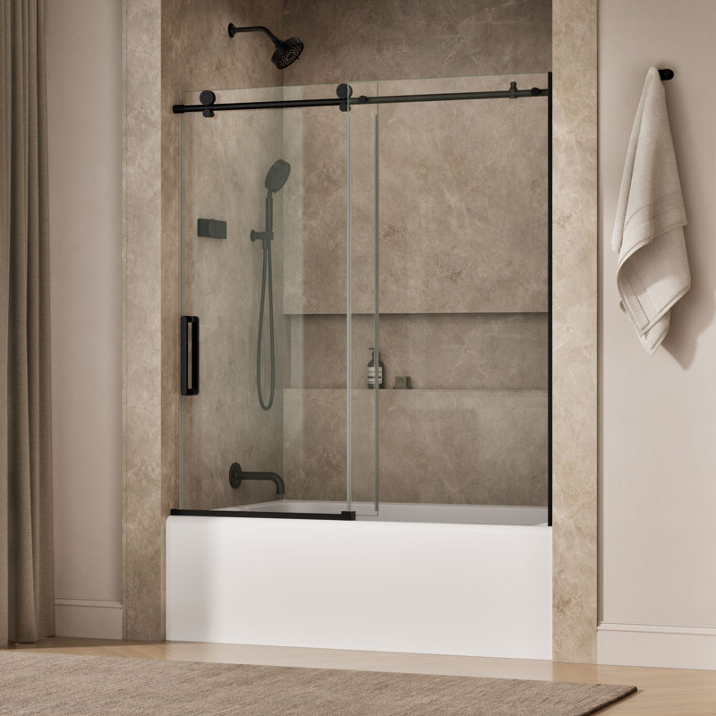 Composed 62 In. H Sliding Bath Door With 3/8 In. - Thick Glass, Black