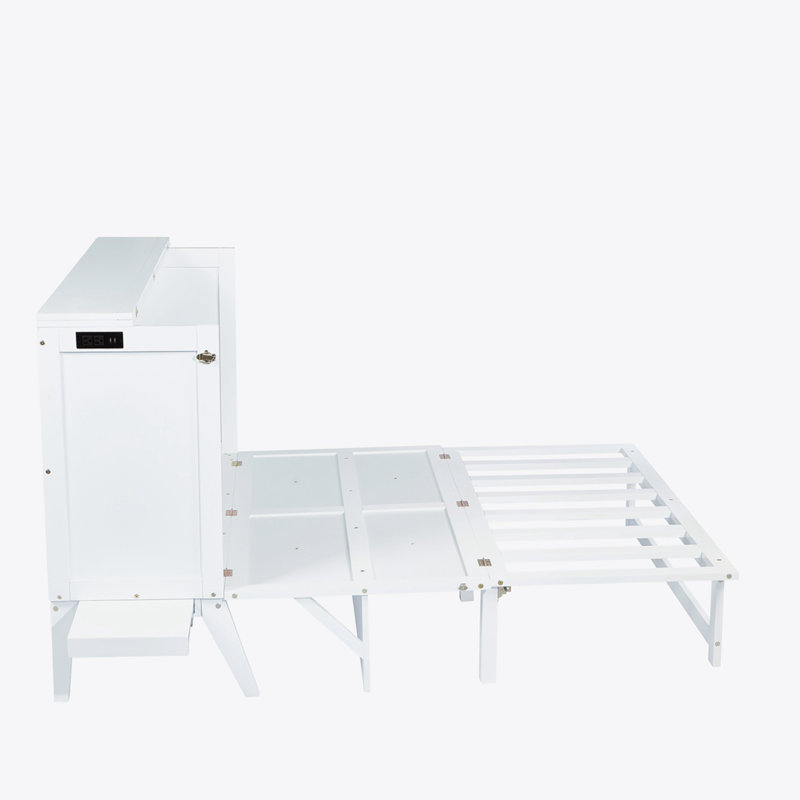 Lit escamotable avec port USB et tablettes amovibles de chaque côté, lit escamotable en pin massif pour bureau personnel, chambre d'amis