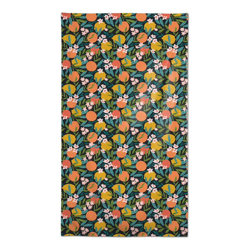 Nappe rectangulaire en polyester floral, Noir