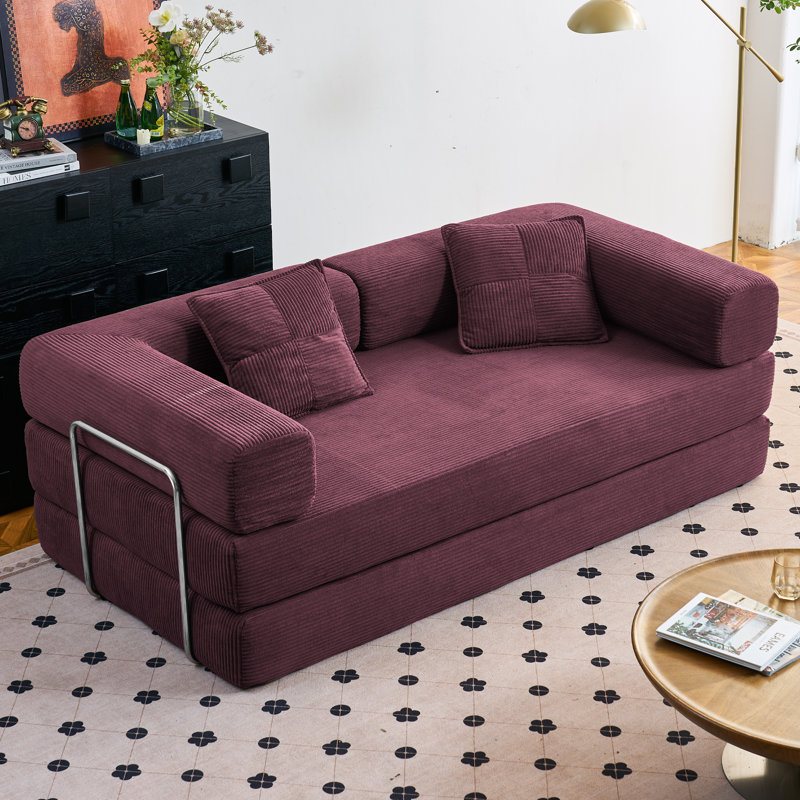 Canapé-lit Boneless Convertible, Vin rouge, H 26,3 po x l 62,9 po x P 35,4 po