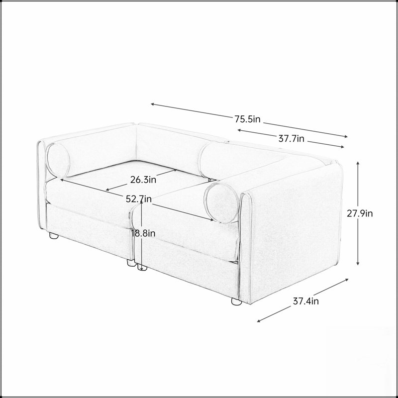 Élégant canapé 2 places en chenille avec siège de rangement, dossier cylindrique et accoudoirs, causeuse moderne en tissu avec espace de rangement caché