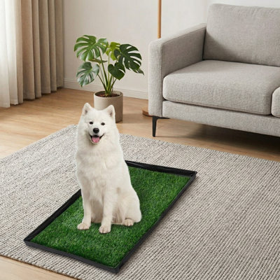 Foldable Dog Litter Box With Grass Pad, Large Liner Base For Balcony, Includes 2 Ultra-Absorbent Reusable Artificial Grass Pee Pads, Potty Training