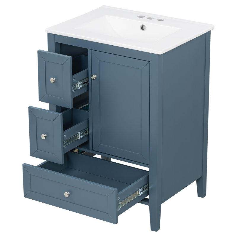 Meuble-lavabo 24 po avec comptoir en céramique, Bleu gris