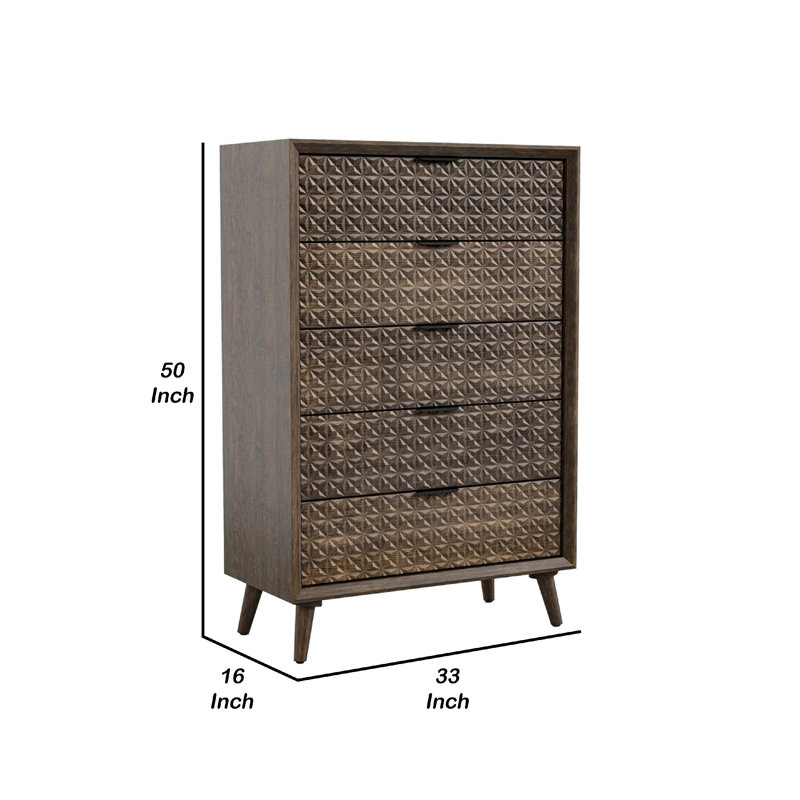 Commode 5 tiroirs Fel avec commode texturée 3D, brun foncé