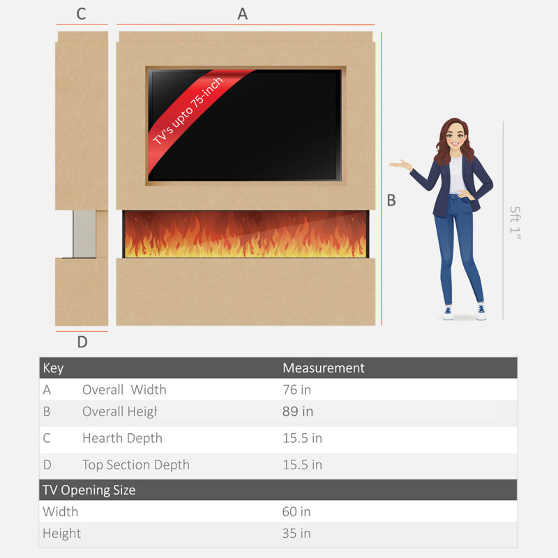 Pre-Built Media Wall Package 12 | Includes 1800mm Advance Series 3-Sided Electric Fireplace with LED Flame Effect