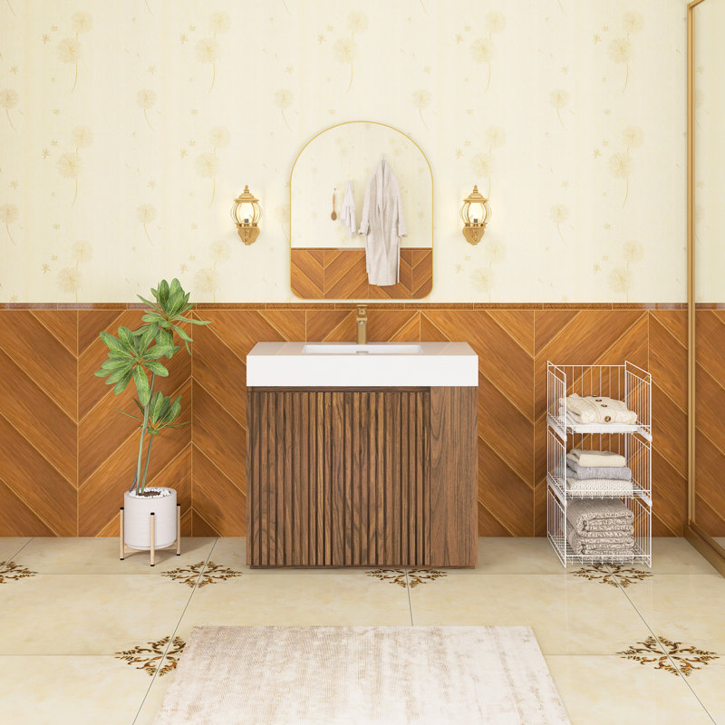 Ensemble de meuble-lavabo autoportant 35,9 po avec surface solide 35,9 po, Blanc