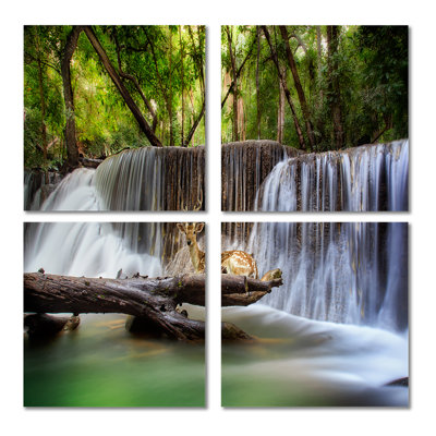 Huai Mae Kamin Waterfall Photo - Landscape, reproduction d'art sur toile, ensemble de 4 pièces