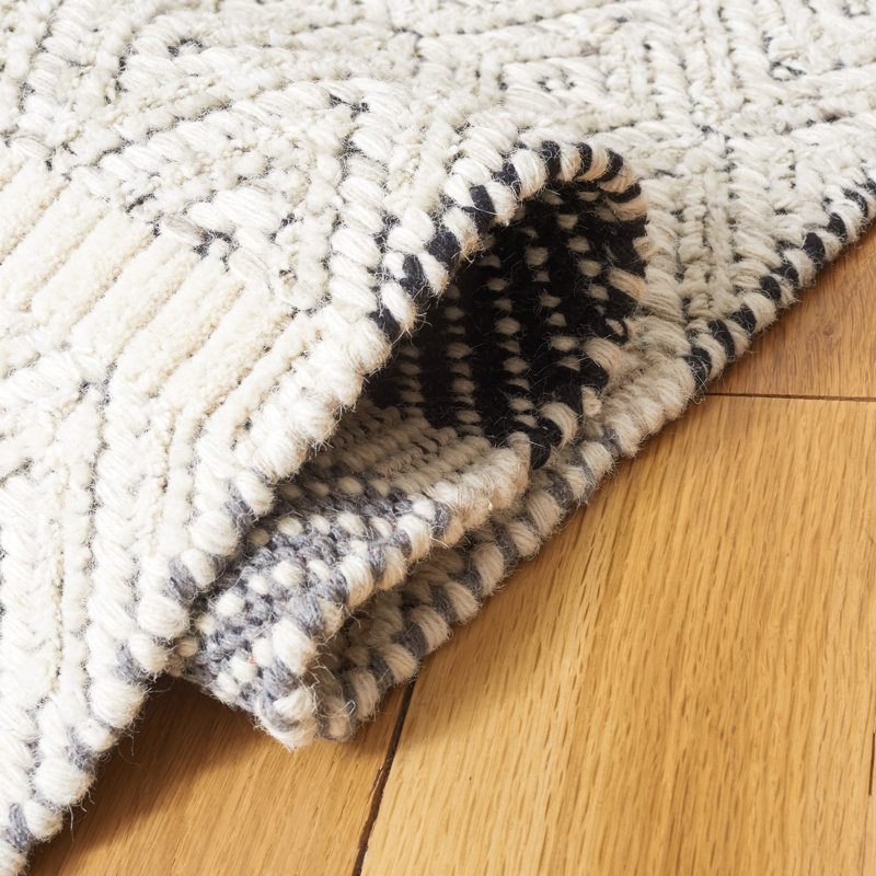 Martha Stewart 9606 Hand Loomed Wool/Cotton Geometric Rug in Ivory/Gray, Rectangle 4' x 6'