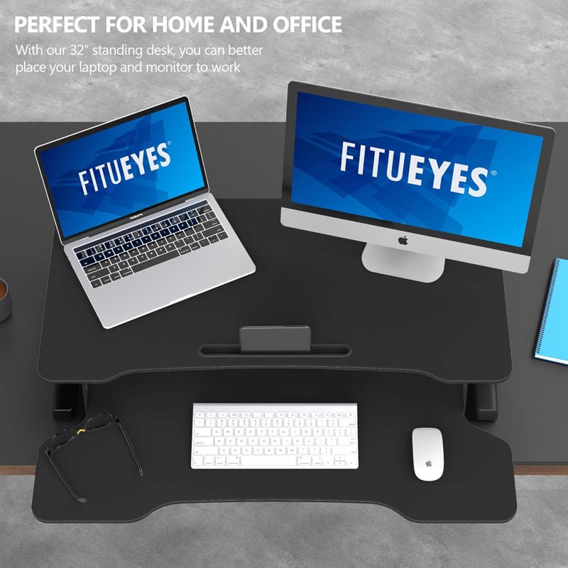 Height Adjustable Standing Desk Converter With Dual Gas Spring, Spacious Workstation For Dual Monitors And Laptops, Sturdy Sit To Stand Desk